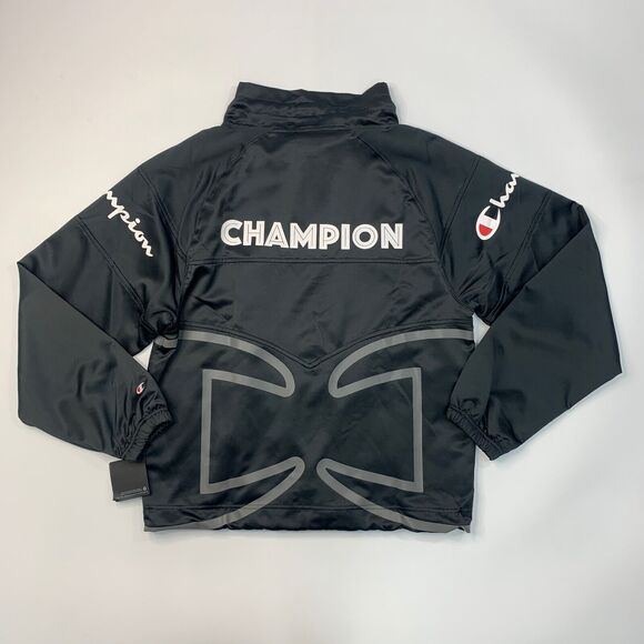 Champion Sweatshirt Mens Small Black Mesh Lining Drawstring High Neck Big C Logo - Picture 8 of 11